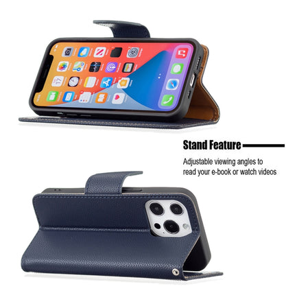 Litchi Texture Pure Color Horizontal Flip Leather Case with Holder & Card Slots & Wallet & Lanyard For iPhone 13 Pro Max(Blue)-garmade.com