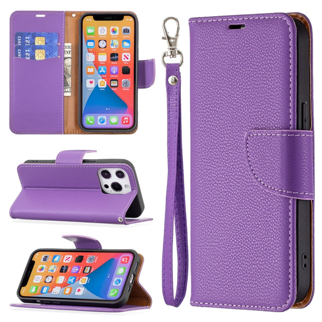 Litchi Texture Pure Color Horizontal Flip Leather Case with Holder & Card Slots & Wallet & Lanyard For iPhone 13 Pro Max(Purplez)-garmade.com