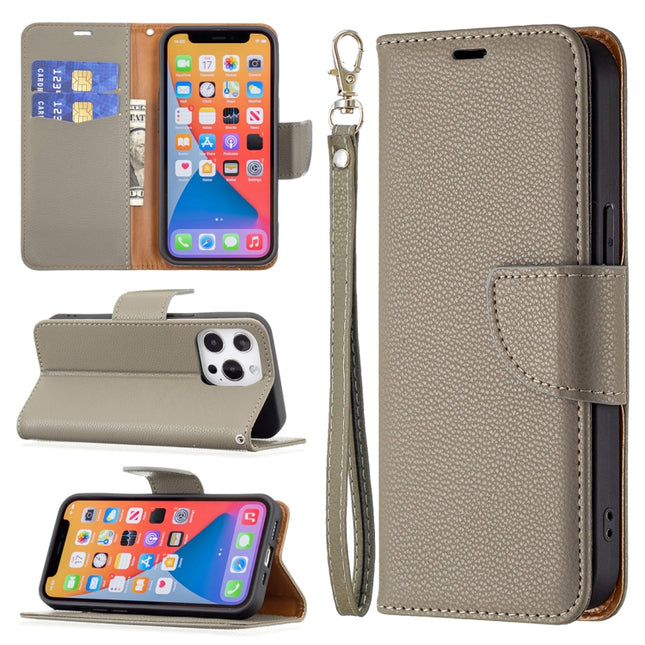 Litchi Texture Pure Color Horizontal Flip Leather Case with Holder & Card Slots & Wallet & Lanyard For iPhone 13 Pro Max(Grey)-garmade.com