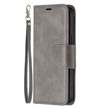 For iPhone 13 mini Retro Lambskin Texture Pure Color Horizontal Flip PU Leather Case, with Holder & Card Slots & Wallet & Lanyard(Grey)-garmade.com