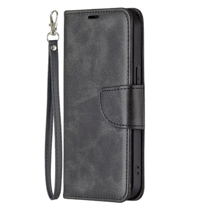 For iPhone 13 Retro Lambskin Texture Pure Color Horizontal Flip PU Leather Case, with Holder & Card Slots & Wallet & Lanyard(Black)-garmade.com