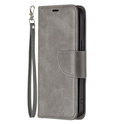For iPhone 13 Retro Lambskin Texture Pure Color Horizontal Flip PU Leather Case, with Holder & Card Slots & Wallet & Lanyard(Grey)-garmade.com