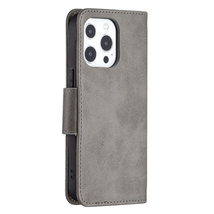 For iPhone 13 Retro Lambskin Texture Pure Color Horizontal Flip PU Leather Case, with Holder & Card Slots & Wallet & Lanyard(Grey)-garmade.com