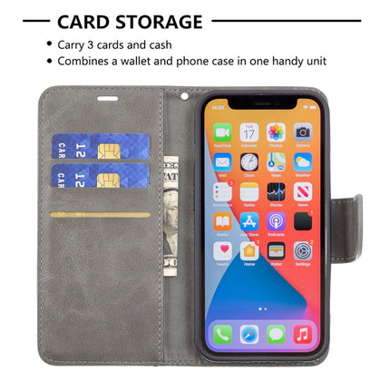 For iPhone 13 Retro Lambskin Texture Pure Color Horizontal Flip PU Leather Case, with Holder & Card Slots & Wallet & Lanyard(Grey)-garmade.com