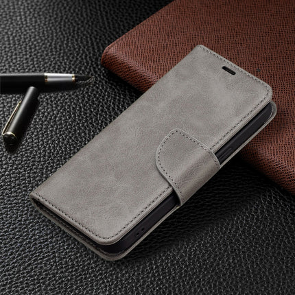 For iPhone 13 Retro Lambskin Texture Pure Color Horizontal Flip PU Leather Case, with Holder & Card Slots & Wallet & Lanyard(Grey)-garmade.com