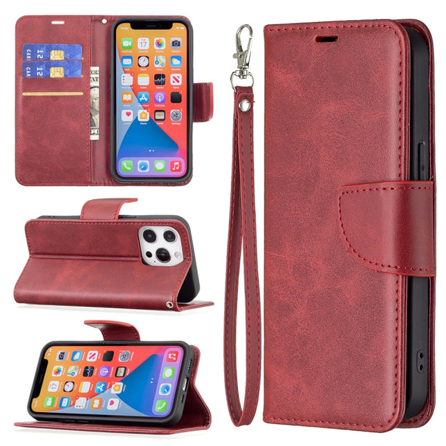 For iPhone 13 Retro Lambskin Texture Pure Color Horizontal Flip PU Leather Case, with Holder & Card Slots & Wallet & Lanyard(Red)-garmade.com
