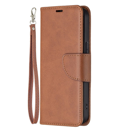 For iPhone 13 Retro Lambskin Texture Pure Color Horizontal Flip PU Leather Case, with Holder & Card Slots & Wallet & Lanyard(Brown)-garmade.com
