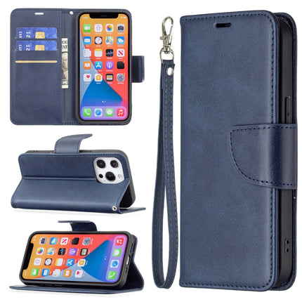 For iPhone 13 Retro Lambskin Texture Pure Color Horizontal Flip PU Leather Case, with Holder & Card Slots & Wallet & Lanyard(Blue)-garmade.com