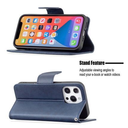 For iPhone 13 Retro Lambskin Texture Pure Color Horizontal Flip PU Leather Case, with Holder & Card Slots & Wallet & Lanyard(Blue)-garmade.com