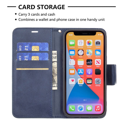 For iPhone 13 Retro Lambskin Texture Pure Color Horizontal Flip PU Leather Case, with Holder & Card Slots & Wallet & Lanyard(Blue)-garmade.com