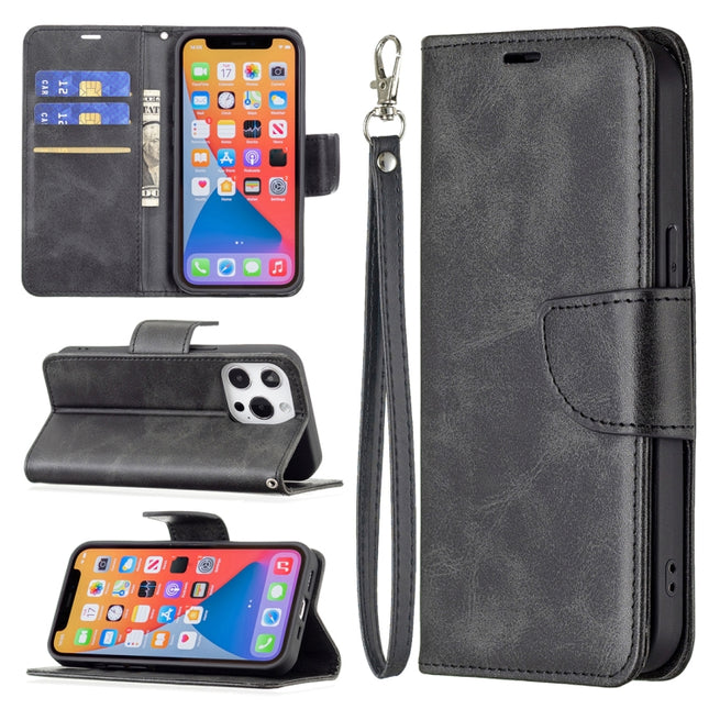 For iPhone 13 Pro Max Retro Lambskin Texture Pure Color Horizontal Flip PU Leather Case, with Holder & Card Slots & Wallet & Lanyard(Black)-garmade.com