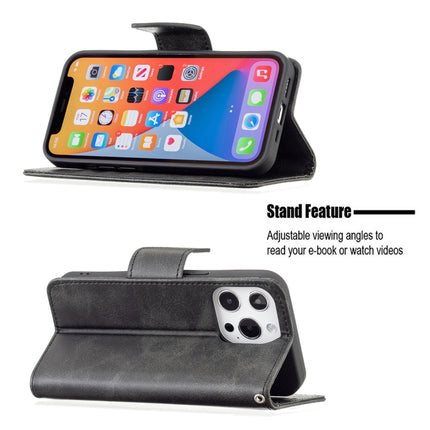 For iPhone 13 Pro Max Retro Lambskin Texture Pure Color Horizontal Flip PU Leather Case, with Holder & Card Slots & Wallet & Lanyard(Black)-garmade.com