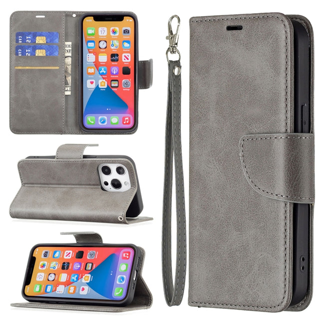 For iPhone 13 Pro Max Retro Lambskin Texture Pure Color Horizontal Flip PU Leather Case, with Holder & Card Slots & Wallet & Lanyard(Grey)-garmade.com