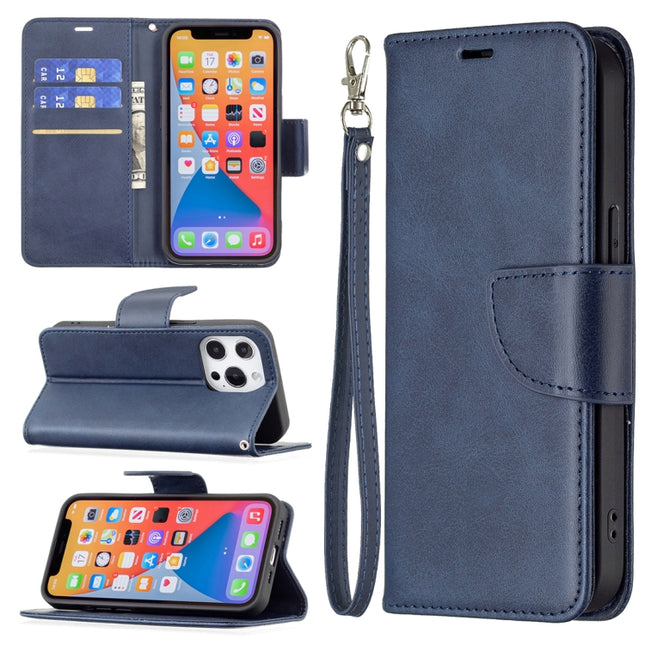 For iPhone 13 Pro Max Retro Lambskin Texture Pure Color Horizontal Flip PU Leather Case, with Holder & Card Slots & Wallet & Lanyard(Blue)-garmade.com