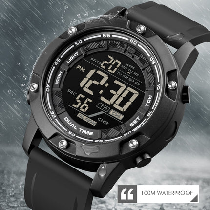 SKMEI 1762 Triplicate Round LED Dual Time Digital Display Waterproof Luminous Electronic Watch(Black)-garmade.com