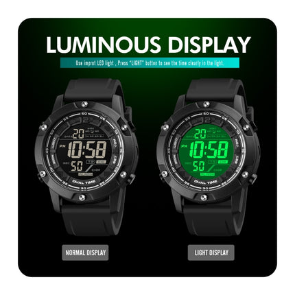 SKMEI 1762 Triplicate Round LED Dual Time Digital Display Waterproof Luminous Electronic Watch(Black)-garmade.com