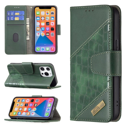 For iPhone 13 mini Matching Color Crocodile Texture Horizontal Flip PU Leather Case with Wallet & Holder & Card Slots(Green)-garmade.com