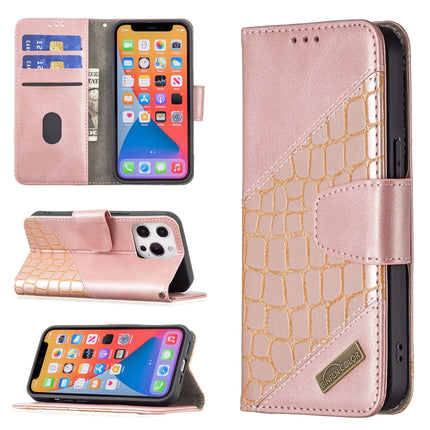 For iPhone 13 mini Matching Color Crocodile Texture Horizontal Flip PU Leather Case with Wallet & Holder & Card Slots(Rose Gold)-garmade.com