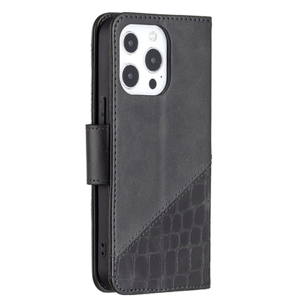 For iPhone 13 Matching Color Crocodile Texture Horizontal Flip PU Leather Case with Wallet & Holder & Card Slots(Black)-garmade.com