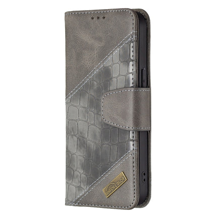 For iPhone 13 Matching Color Crocodile Texture Horizontal Flip PU Leather Case with Wallet & Holder & Card Slots(Grey)-garmade.com