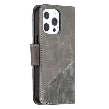 For iPhone 13 Matching Color Crocodile Texture Horizontal Flip PU Leather Case with Wallet & Holder & Card Slots(Grey)-garmade.com