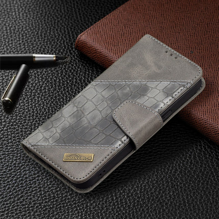 For iPhone 13 Matching Color Crocodile Texture Horizontal Flip PU Leather Case with Wallet & Holder & Card Slots(Grey)-garmade.com