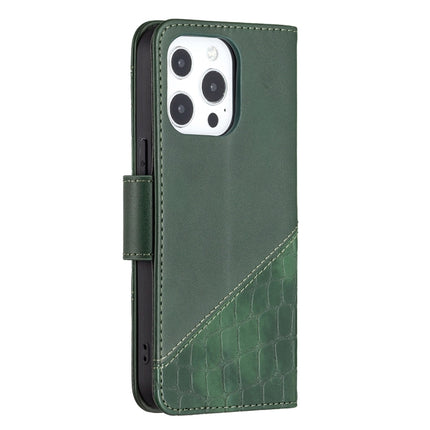 For iPhone 13 Matching Color Crocodile Texture Horizontal Flip PU Leather Case with Wallet & Holder & Card Slots(Green)-garmade.com