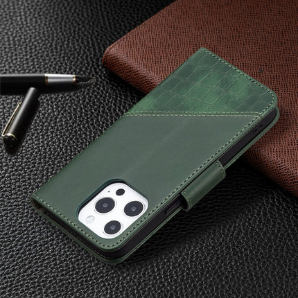 For iPhone 13 Matching Color Crocodile Texture Horizontal Flip PU Leather Case with Wallet & Holder & Card Slots(Green)-garmade.com