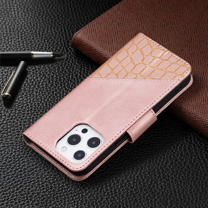 For iPhone 13 Matching Color Crocodile Texture Horizontal Flip PU Leather Case with Wallet & Holder & Card Slots(Rose Gold)-garmade.com