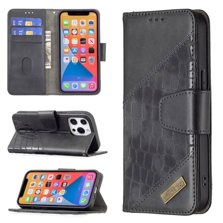 For iPhone 13 Pro Matching Color Crocodile Texture Horizontal Flip PU Leather Case with Wallet & Holder & Card Slots(Black)-garmade.com