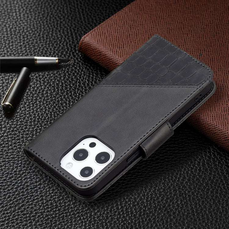 For iPhone 13 Pro Matching Color Crocodile Texture Horizontal Flip PU Leather Case with Wallet & Holder & Card Slots(Black)-garmade.com