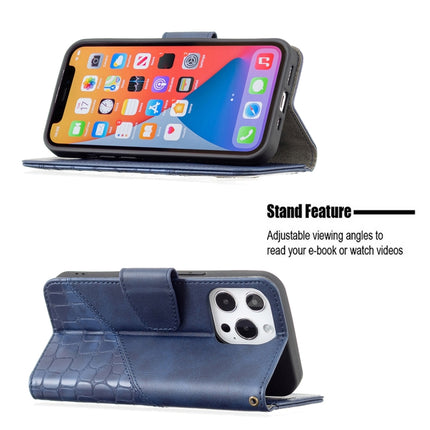 For iPhone 13 Pro Matching Color Crocodile Texture Horizontal Flip PU Leather Case with Wallet & Holder & Card Slots(Blue)-garmade.com