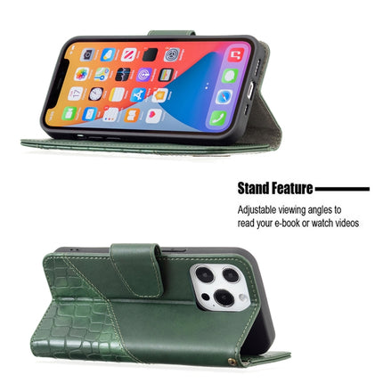 For iPhone 13 Pro Matching Color Crocodile Texture Horizontal Flip PU Leather Case with Wallet & Holder & Card Slots(Green)-garmade.com