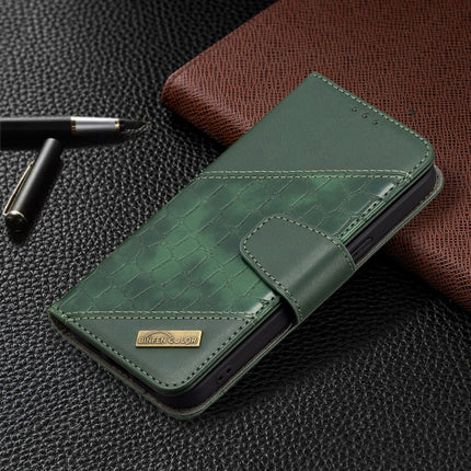 For iPhone 13 Pro Matching Color Crocodile Texture Horizontal Flip PU Leather Case with Wallet & Holder & Card Slots(Green)-garmade.com