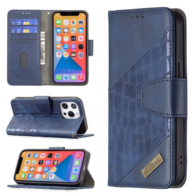 For iPhone 13 Pro Max Matching Color Crocodile Texture Horizontal Flip PU Leather Case with Wallet & Holder & Card Slots(Blue)-garmade.com
