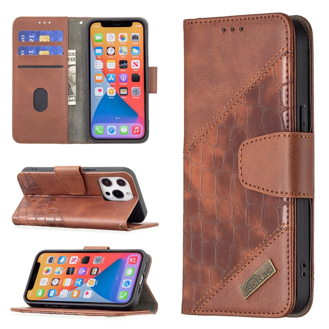 For iPhone 13 Pro Max Matching Color Crocodile Texture Horizontal Flip PU Leather Case with Wallet & Holder & Card Slots(Brown)-garmade.com