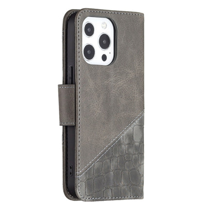 For iPhone 13 Pro Max Matching Color Crocodile Texture Horizontal Flip PU Leather Case with Wallet & Holder & Card Slots(Grey)-garmade.com