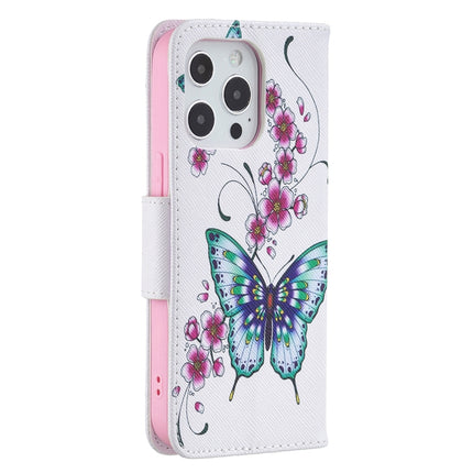 Colored Drawing Pattern Horizontal Flip Leather Case with Holder & Card Slots & Wallet For iPhone 13 mini(Peach Blossom and Butterfly)-garmade.com