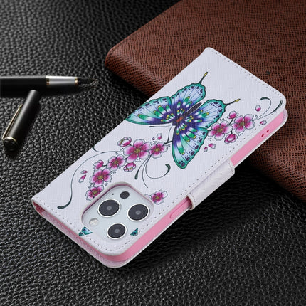 Colored Drawing Pattern Horizontal Flip Leather Case with Holder & Card Slots & Wallet For iPhone 13 mini(Peach Blossom and Butterfly)-garmade.com