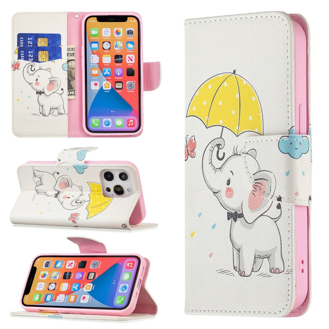 Colored Drawing Pattern Horizontal Flip Leather Case with Holder & Card Slots & Wallet For iPhone 13 mini(Elephant)-garmade.com