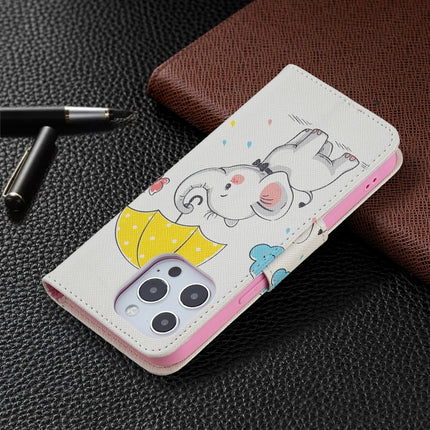 Colored Drawing Pattern Horizontal Flip Leather Case with Holder & Card Slots & Wallet For iPhone 13 Pro(Elephant)-garmade.com