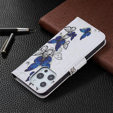 Colored Drawing Pattern Horizontal Flip Leather Case with Holder & Card Slots & Wallet For iPhone 13 Pro(Butterflies)-garmade.com