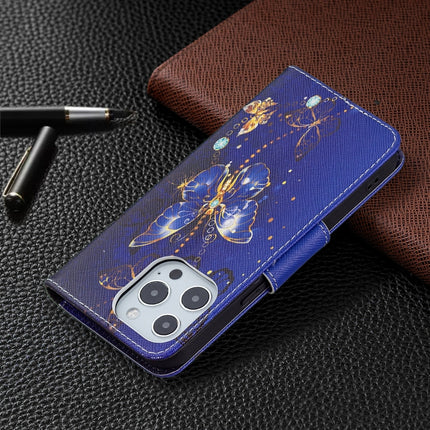 Colored Drawing Pattern Horizontal Flip Leather Case with Holder & Card Slots & Wallet For iPhone 13 Pro(Purple Butterfly)-garmade.com