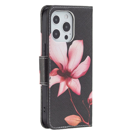 Colored Drawing Pattern Horizontal Flip Leather Case with Holder & Card Slots & Wallet For iPhone 13 Pro(Lotus)-garmade.com