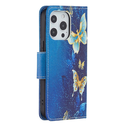 Colored Drawing Pattern Horizontal Flip Leather Case with Holder & Card Slots & Wallet For iPhone 13 Pro(Gold Butterfly)-garmade.com
