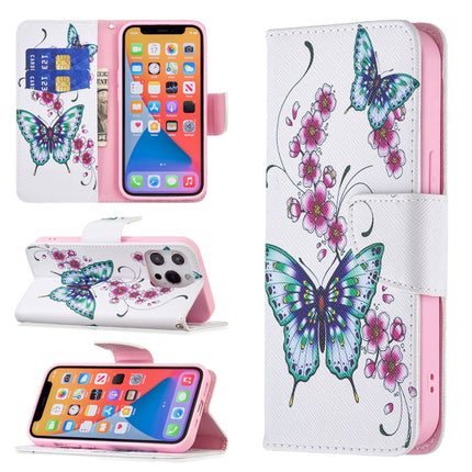 Colored Drawing Pattern Horizontal Flip Leather Case with Holder & Card Slots & Wallet For iPhone 13 Pro Max(Peach Blossom and Butterfly)-garmade.com
