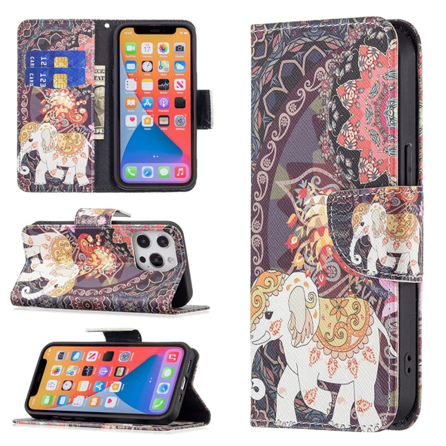 Colored Drawing Pattern Horizontal Flip Leather Case with Holder & Card Slots & Wallet For iPhone 13 Pro Max(Flowers and Elephant)-garmade.com