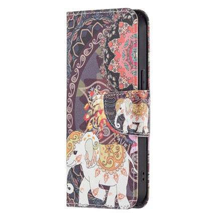 Colored Drawing Pattern Horizontal Flip Leather Case with Holder & Card Slots & Wallet For iPhone 13 Pro Max(Flowers and Elephant)-garmade.com