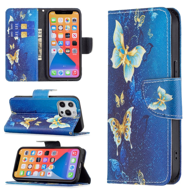 Colored Drawing Pattern Horizontal Flip Leather Case with Holder & Card Slots & Wallet For iPhone 13 Pro Max(Gold Butterfly)-garmade.com
