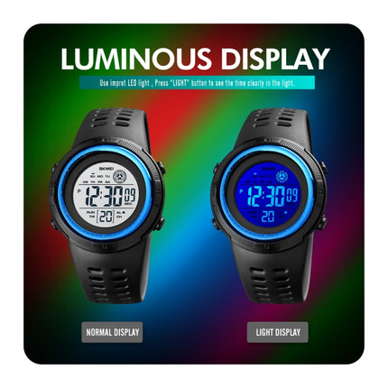 SKMEI 1773 Triplicate Round LED Dual Time Digital Display Colorful Backlight Electronic Watch(Blue Black)-garmade.com